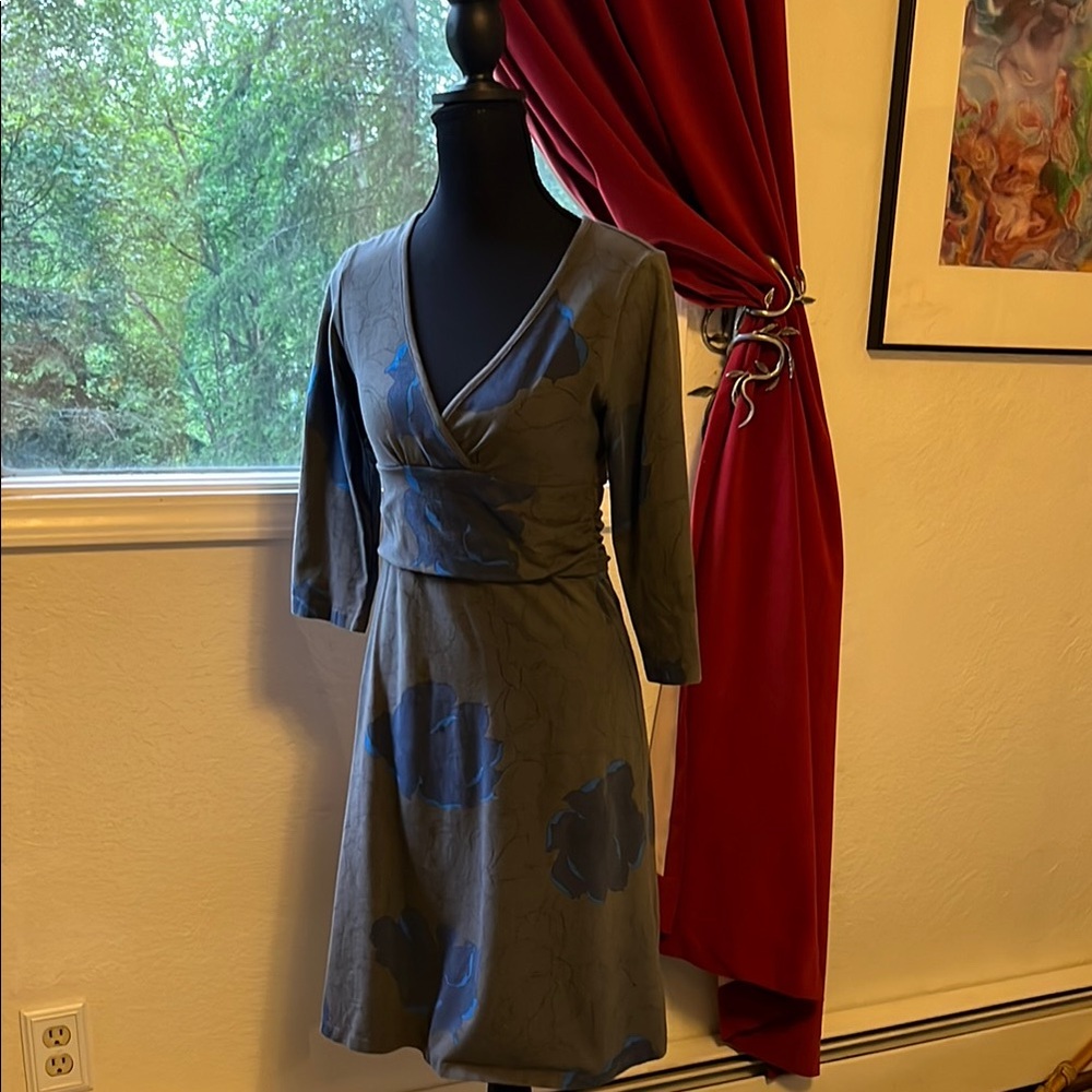 Patagonia Gray Wrap Dress V-Neck 3/4 Sleeve